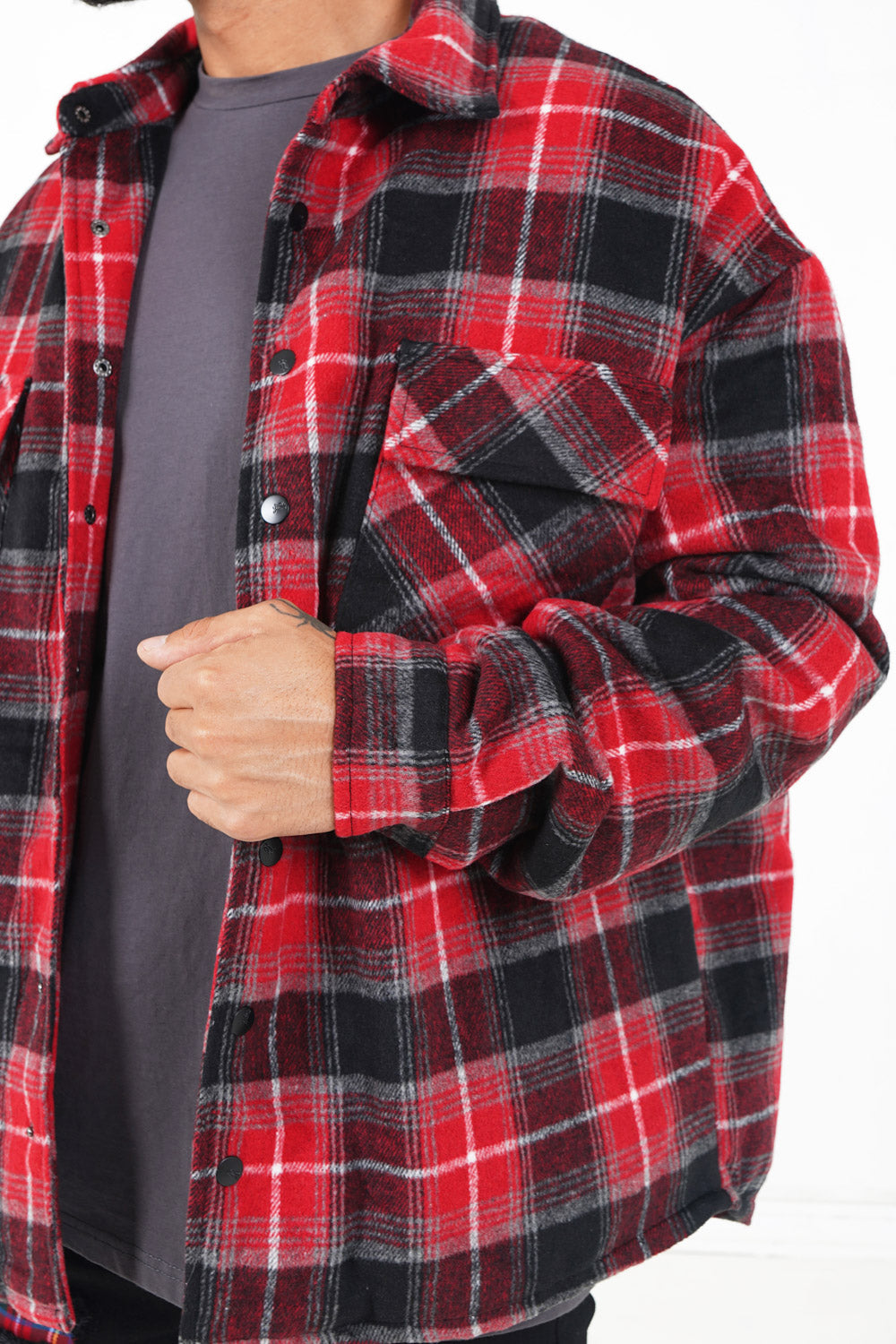 Sixth June - Veste tartan oversize Rouge