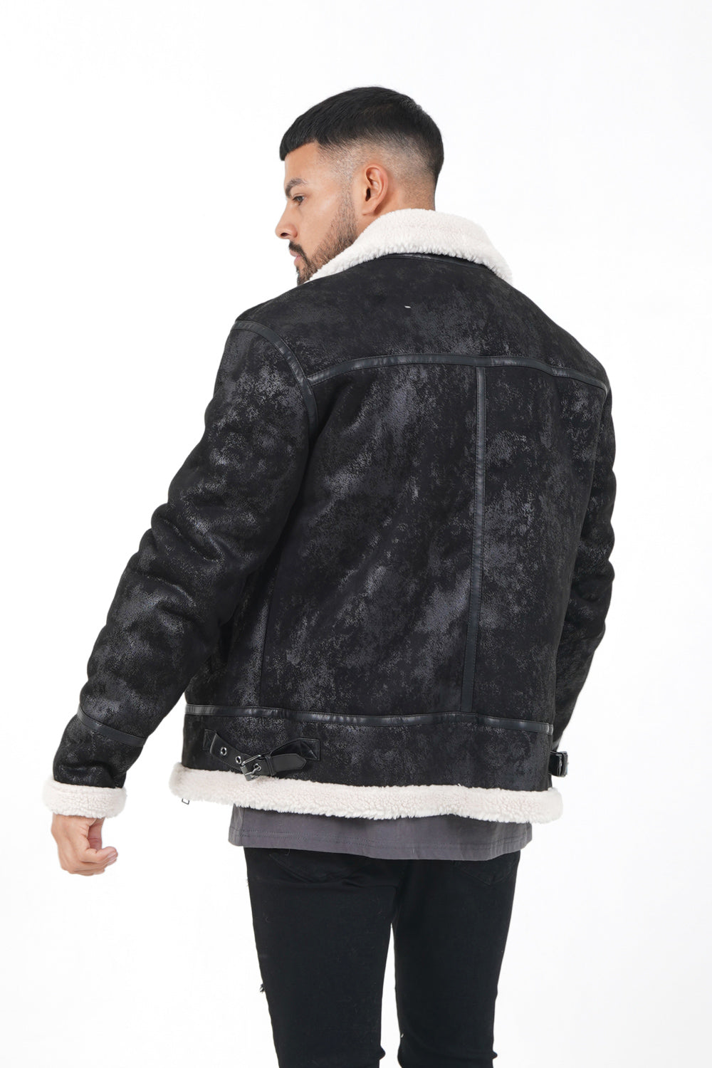 Sixth June - Veste aviateur revers faux mouton Noir-Blanc