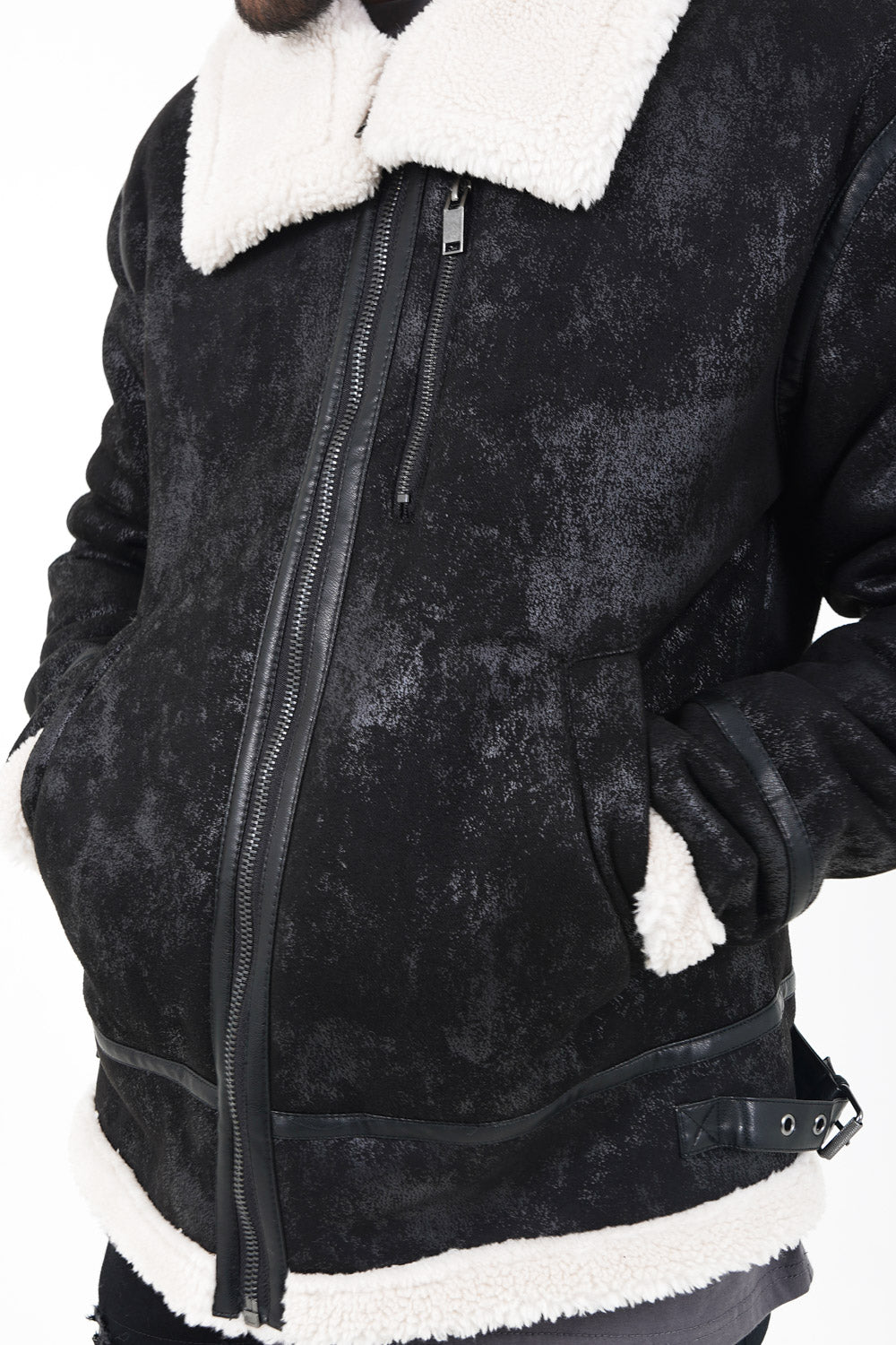 Sixth June - Veste aviateur revers faux mouton Noir-Blanc