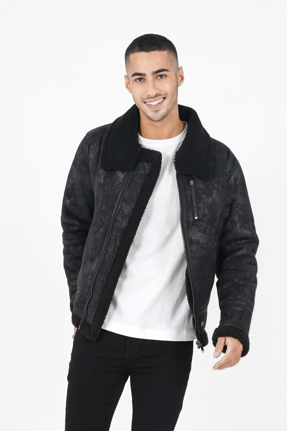 Sixth June - Veste aviateur revers faux mouton Noir