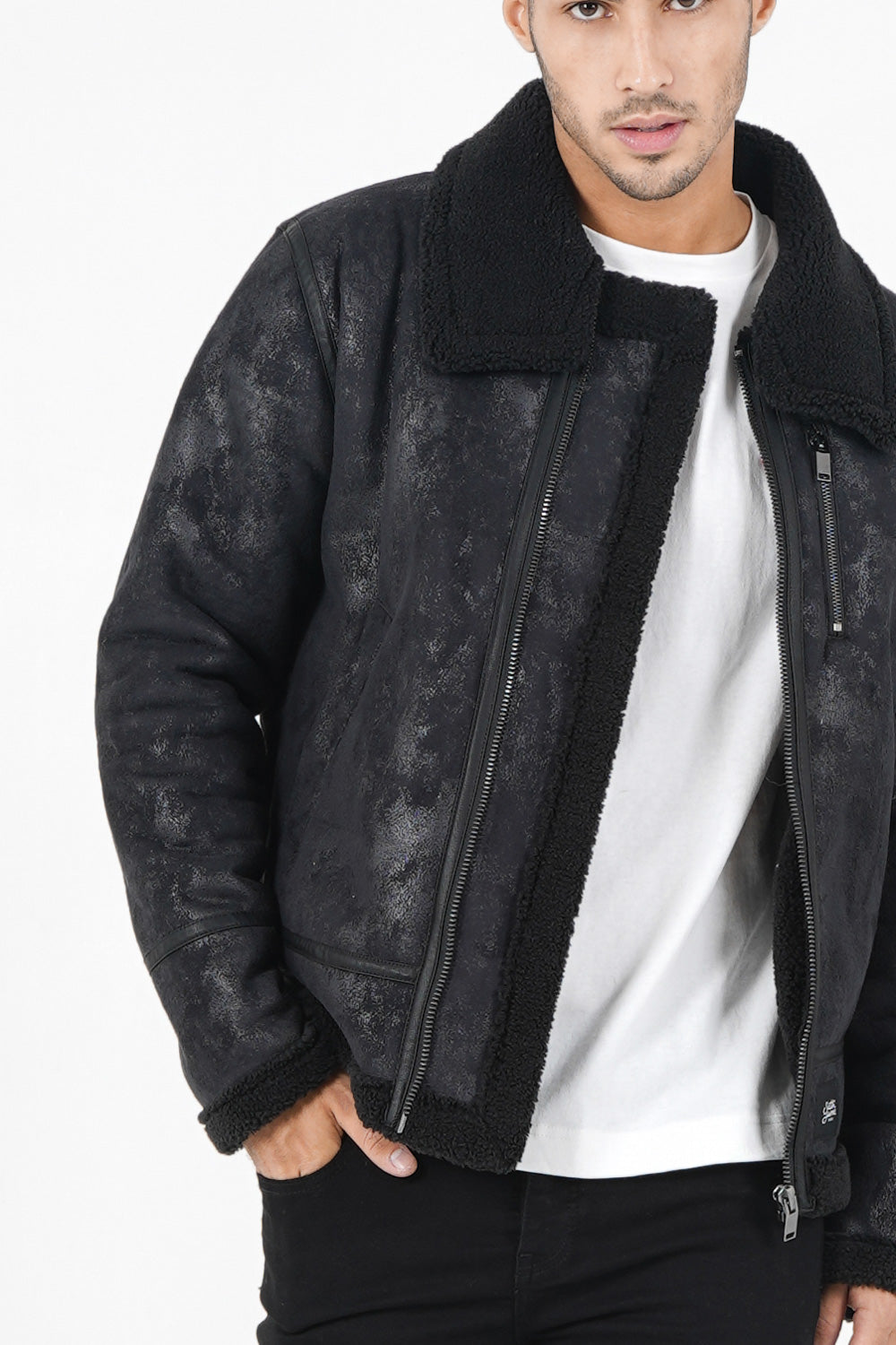 Sixth June - Veste aviateur revers faux mouton Noir