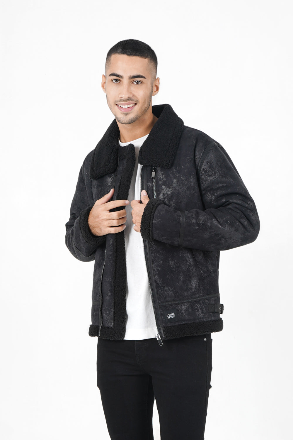 Sixth June - Veste aviateur revers faux mouton Noir