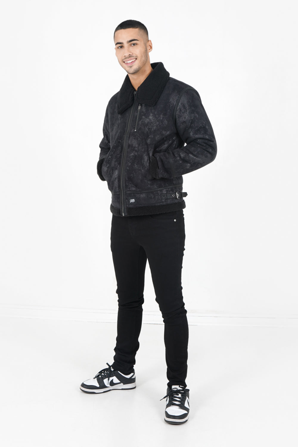 Sixth June - Veste aviateur revers faux mouton Noir