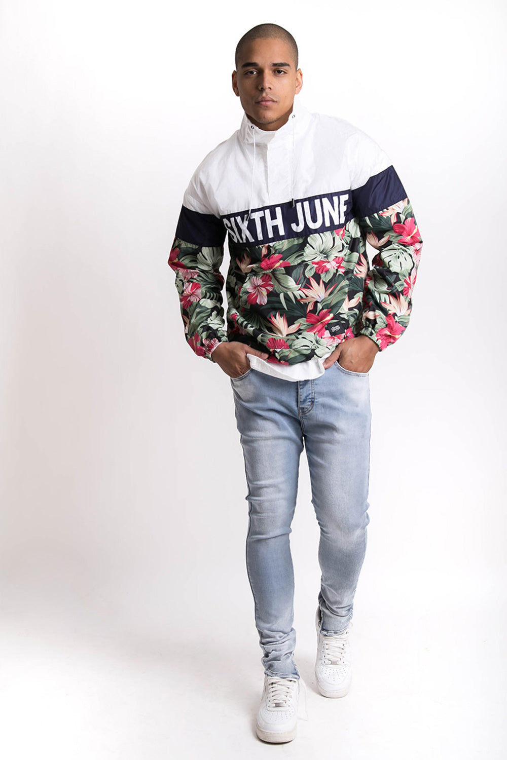 Sixth June - Coupe-vent logo texte tropical blanc vert