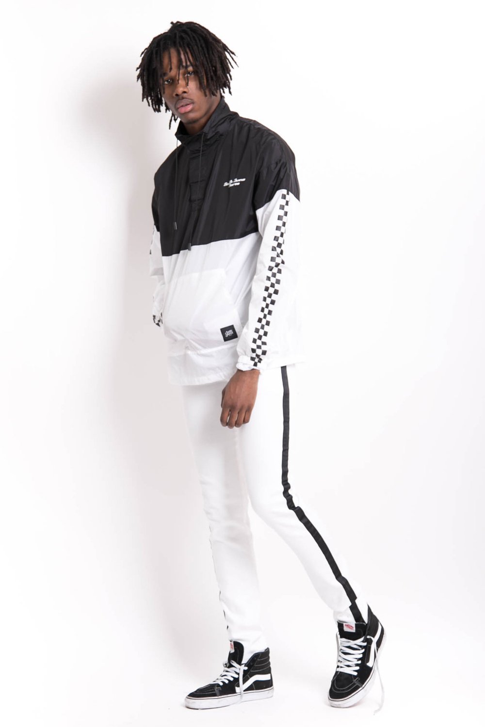 Black Satiny Stripe Jeans White