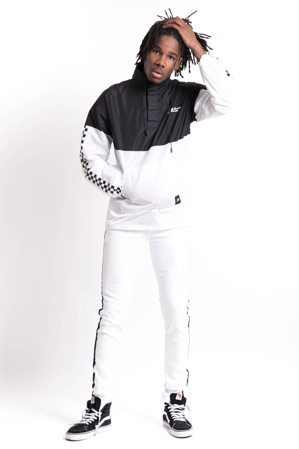 Black Satiny Stripe Jeans White