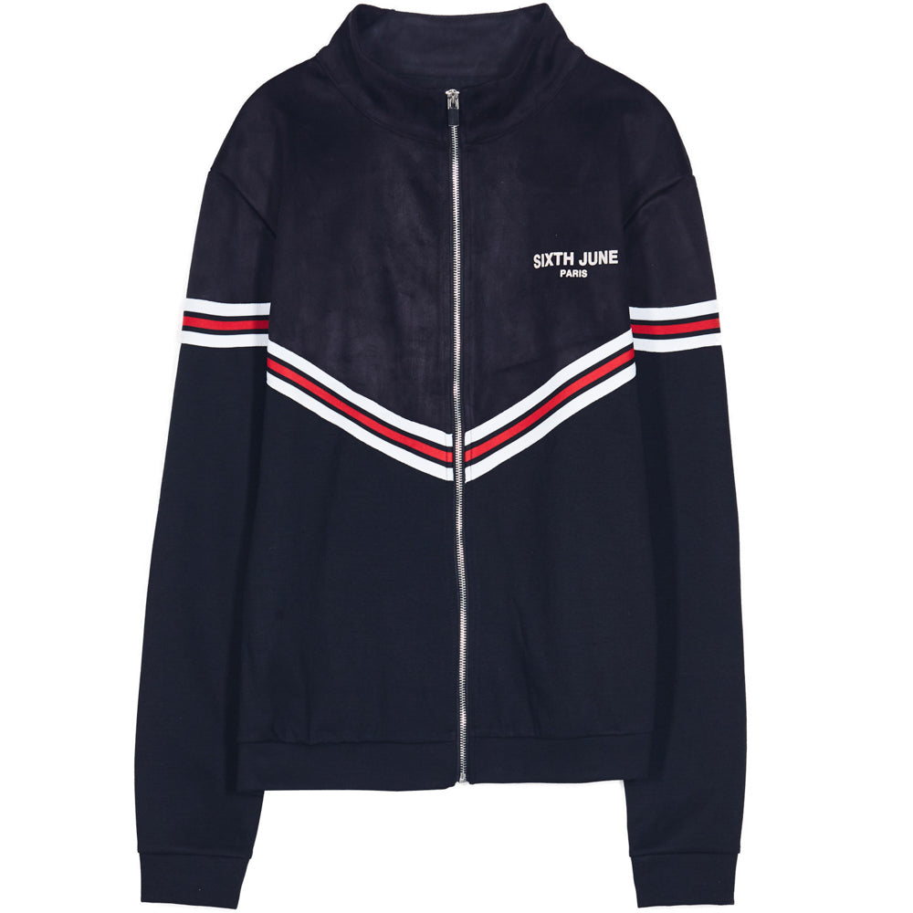 Sixth June - Veste bi-matière bandes V noire