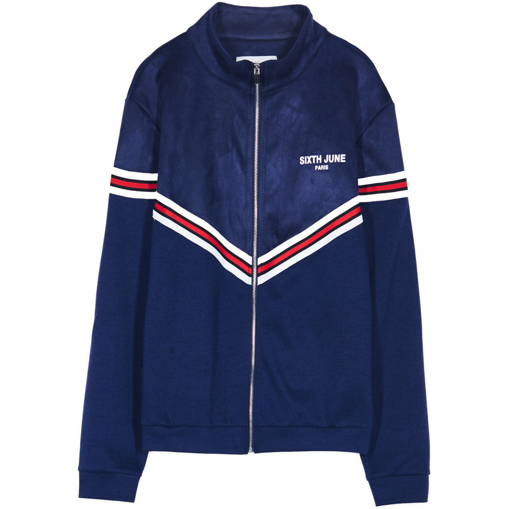 Sixth June - Veste bi-matière bandes V bleu