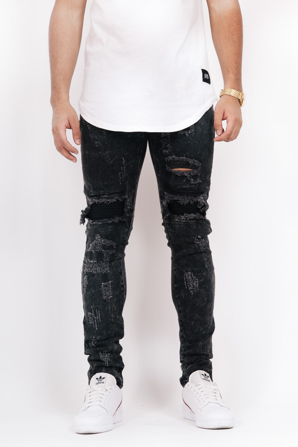 Sixth June - Jean biker destroy noir acid M2244EDE