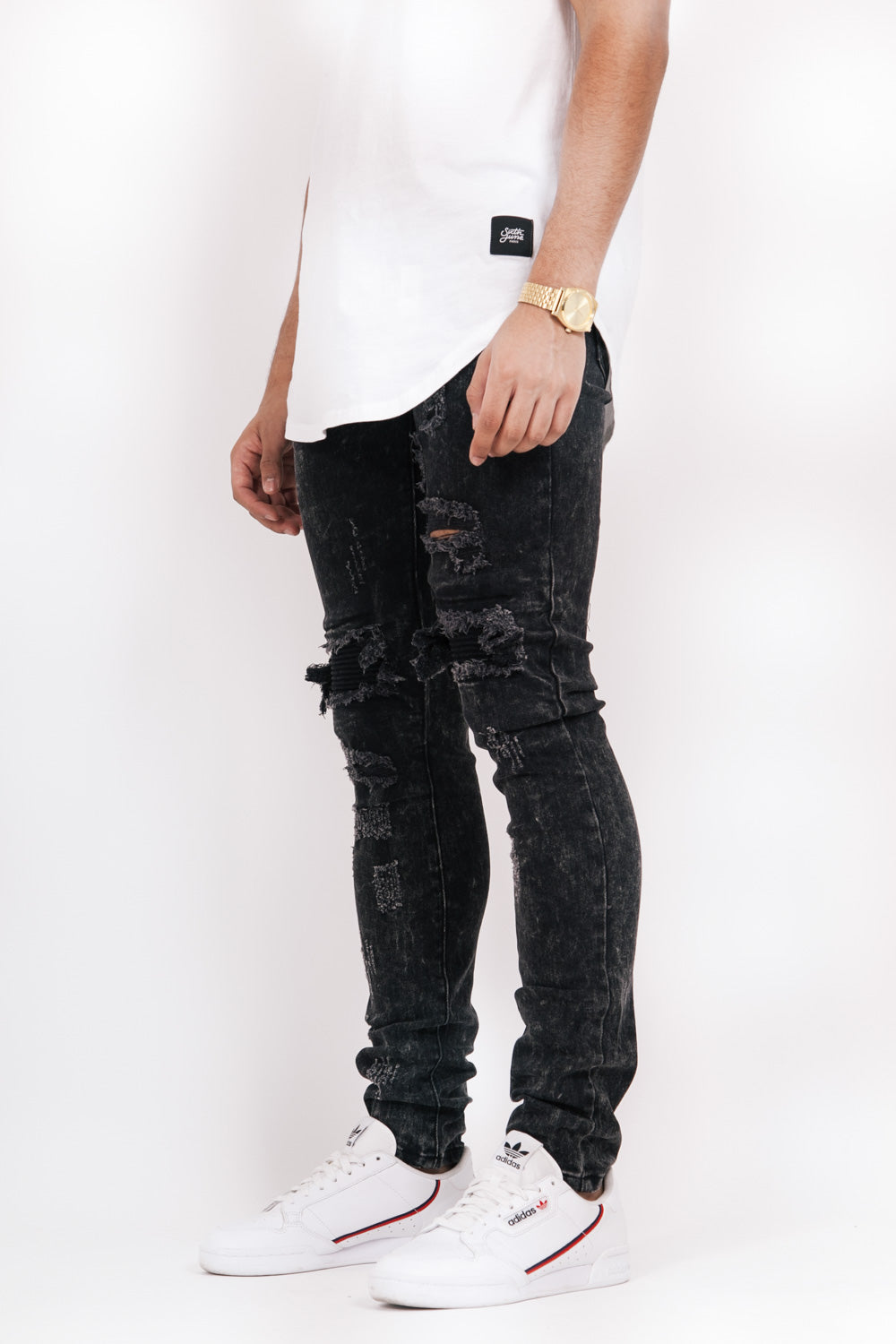 Sixth June - Jean biker destroy noir acid M2244EDE