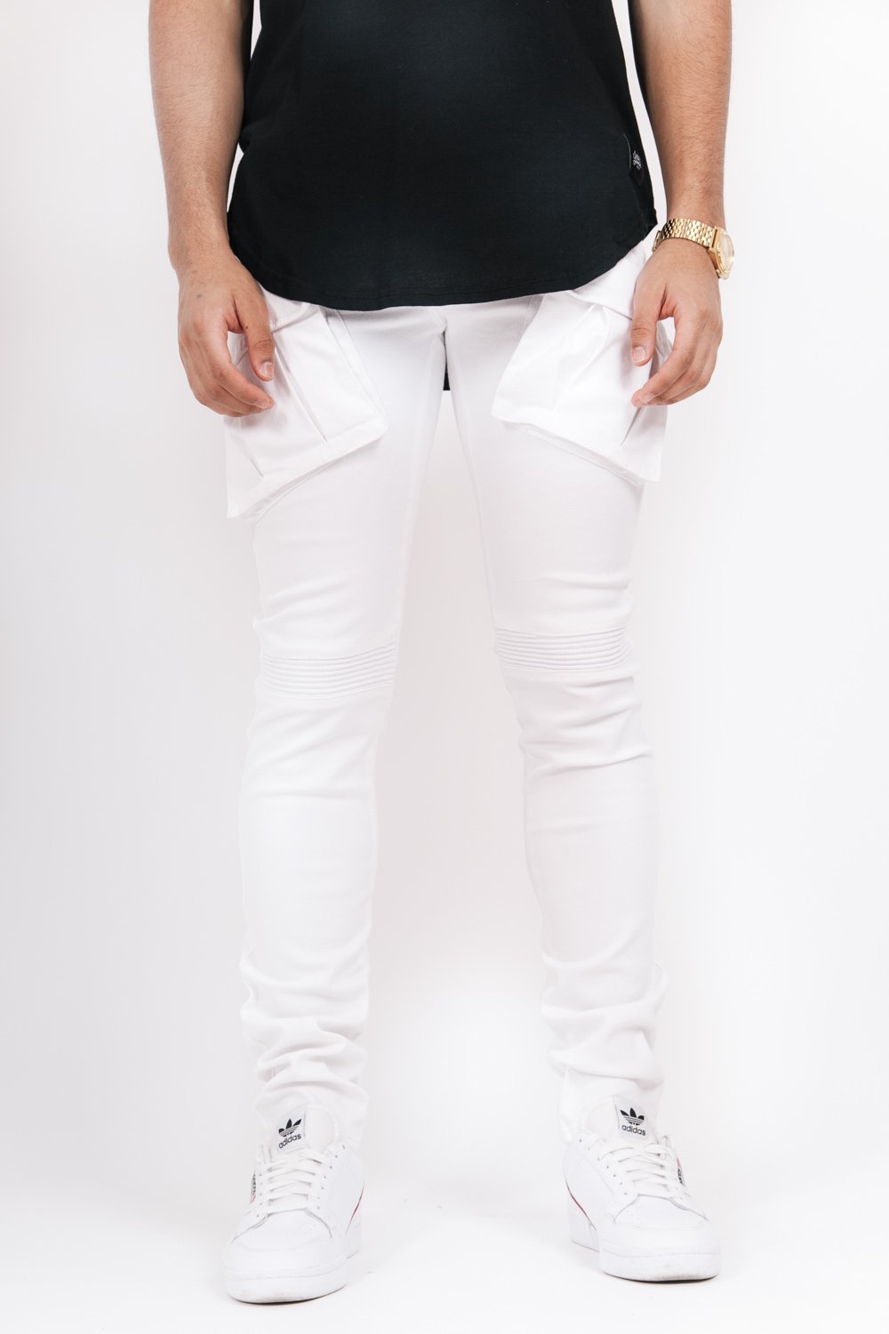 Denim biker cargo pockets white