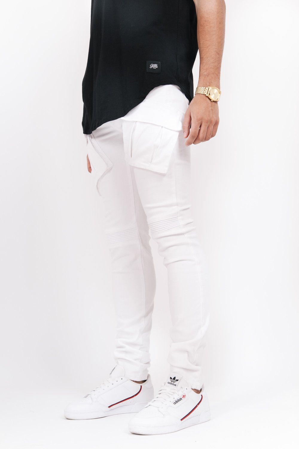 Denim biker cargo pockets white