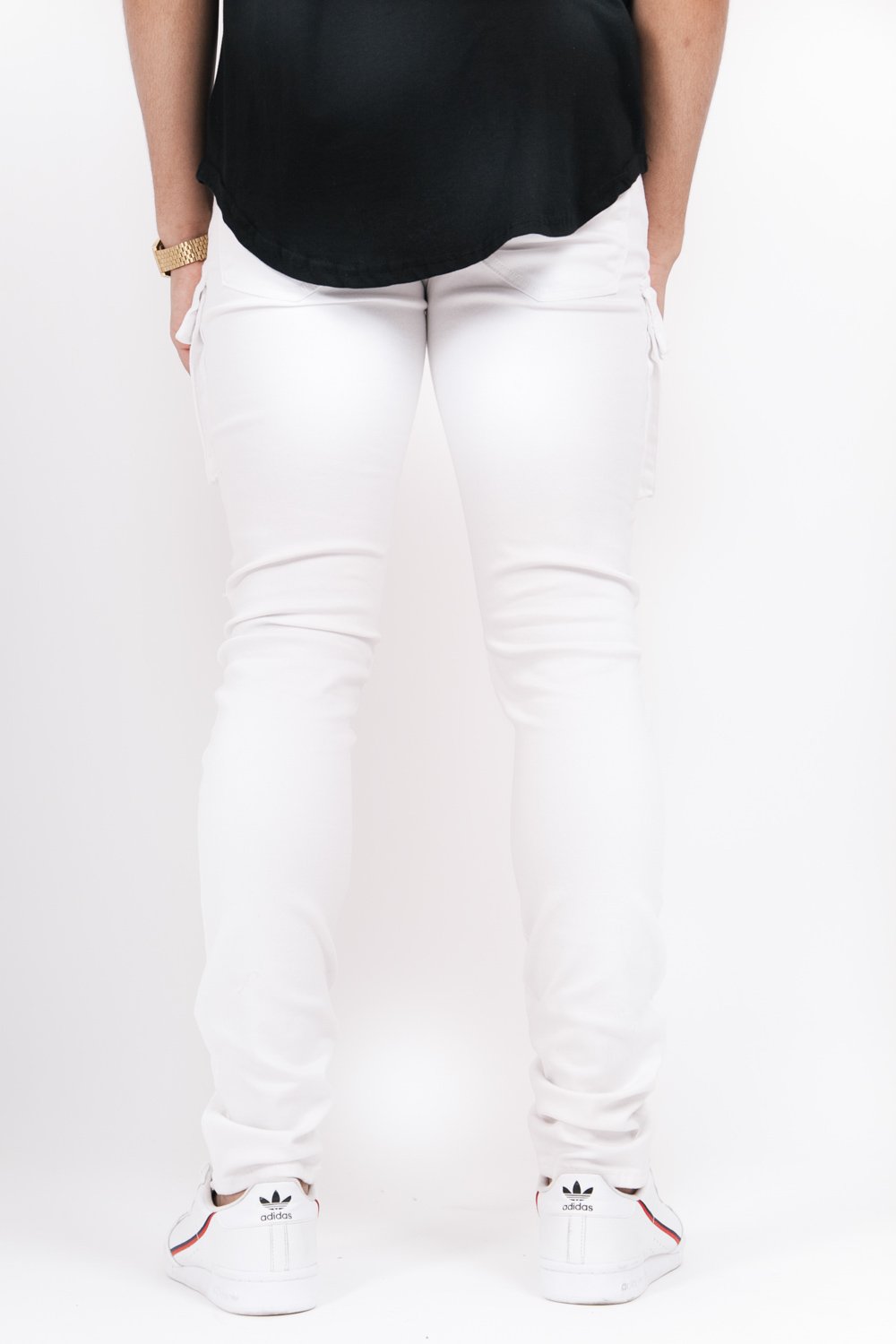 Denim biker cargo pockets white