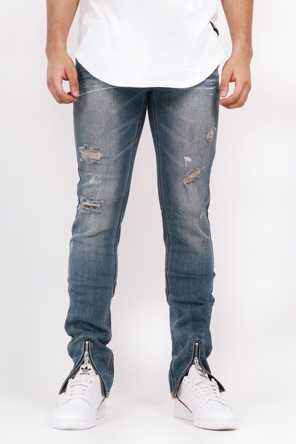 Sixth June - Jean zips avant peinturé bleu