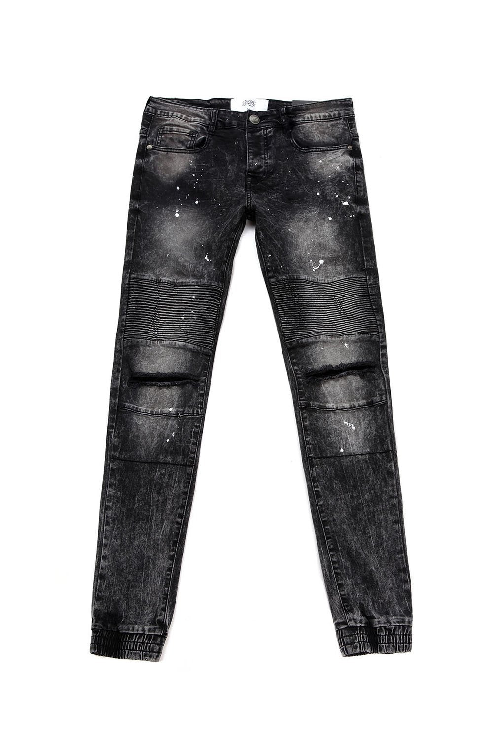 Jean biker tâché délavé noir M2257HDE