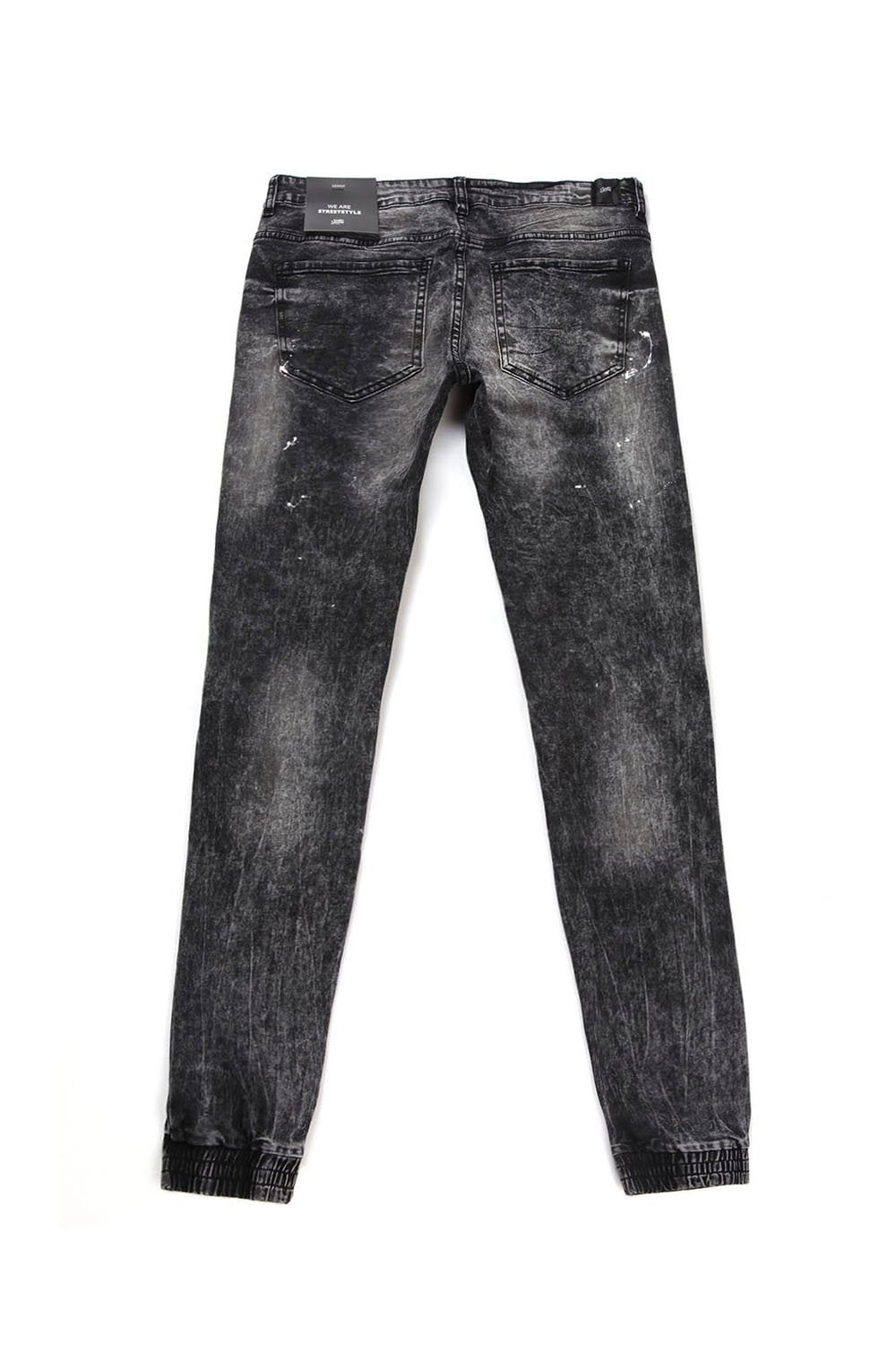 Jean biker tâché délavé noir M2257HDE