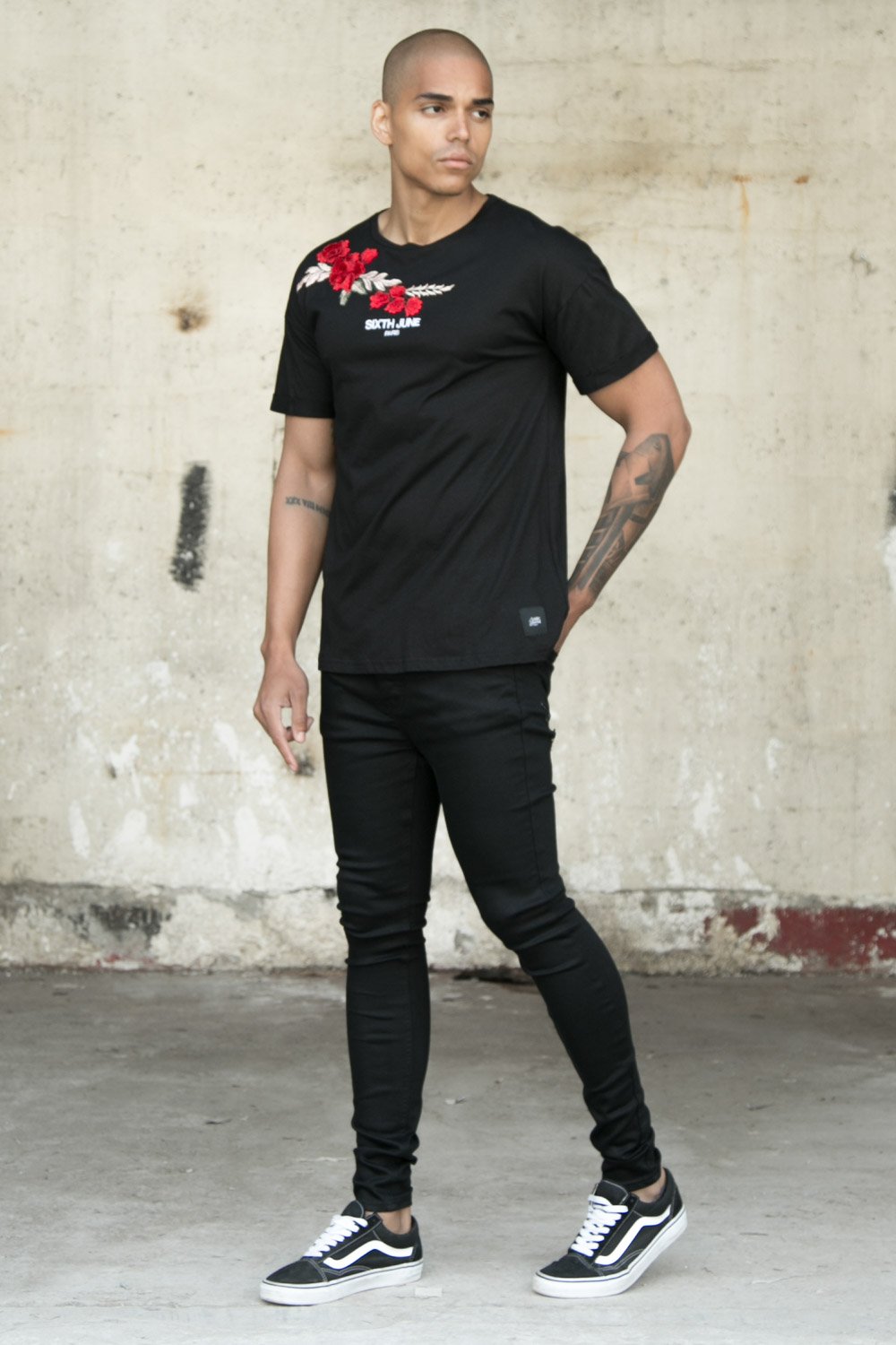 Pink Embroideries Jeans Black