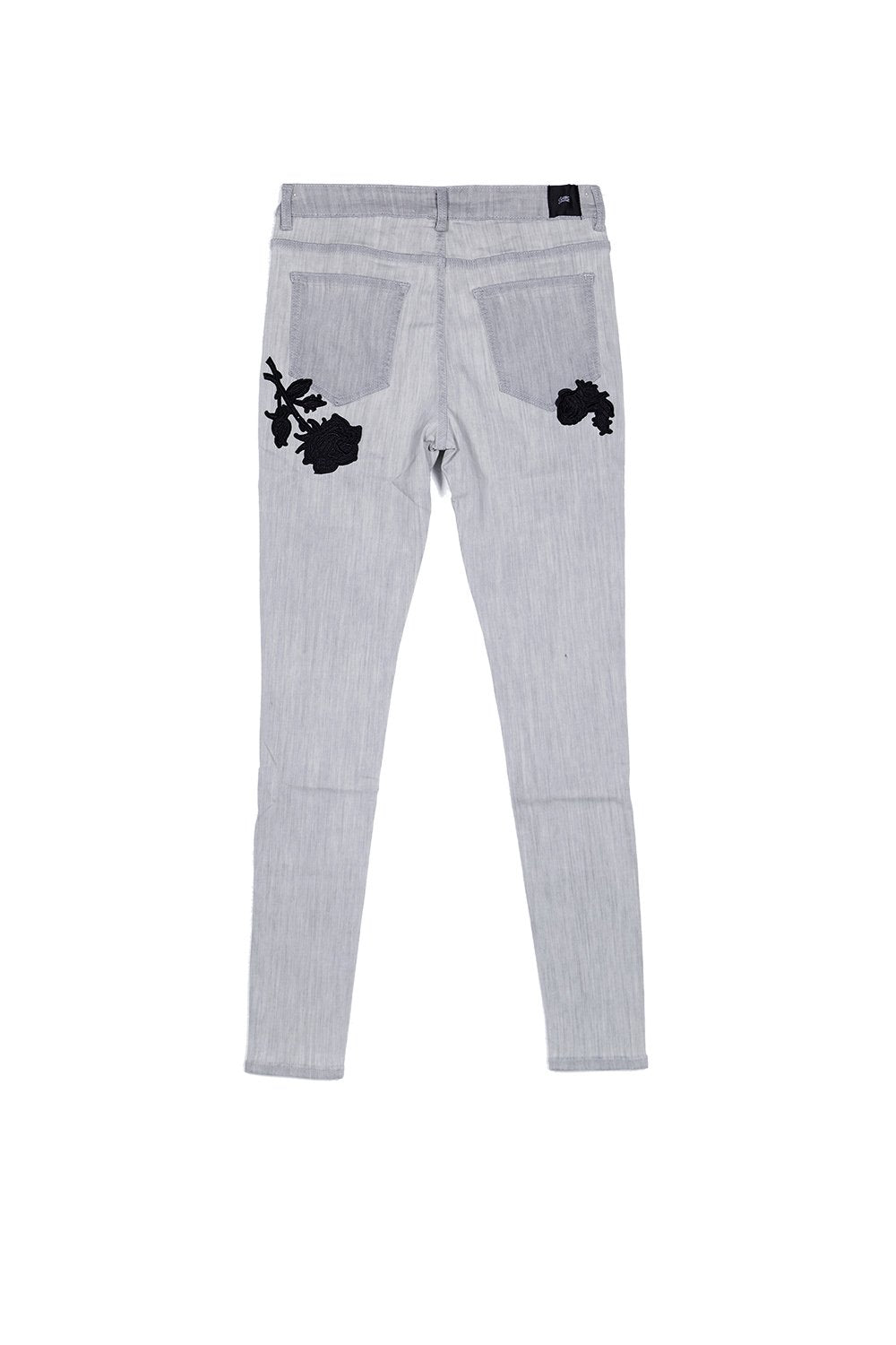Jean broderie roses gris