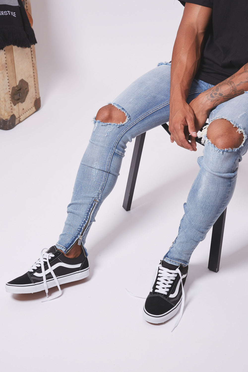 Sixth June - Jean destroy zips skinny Sixth June bleu