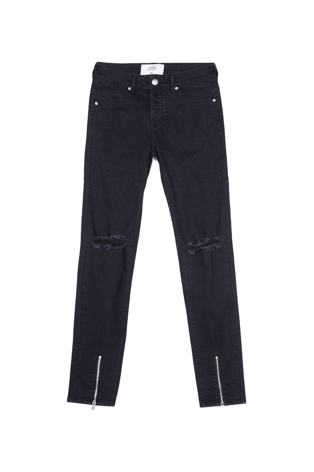 Jeans mit Frontreißverschlüssen und schwarzen Löchern