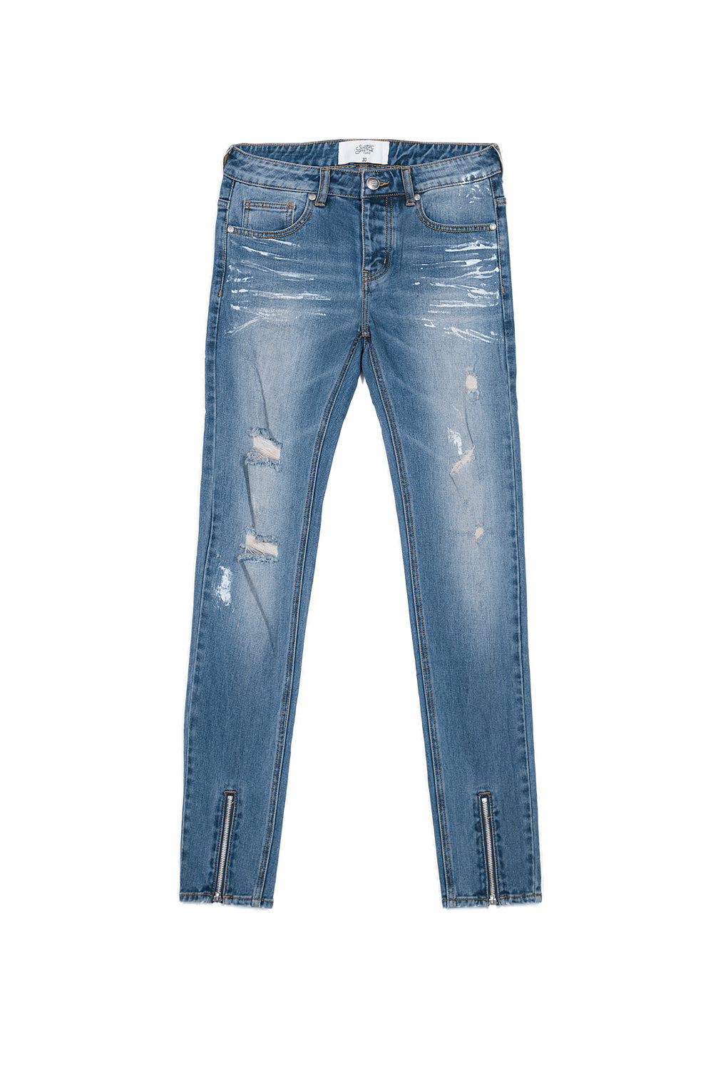 Sixth June - Jean zips avant peinturé bleu