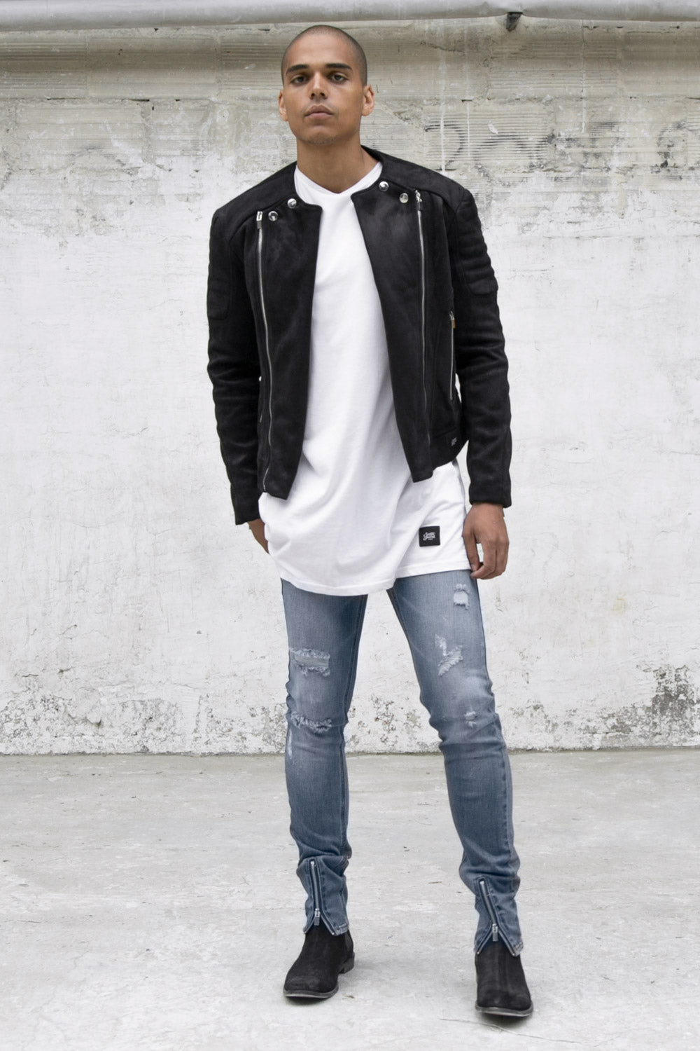 Sixth June - Jean zips avant peinturé bleu