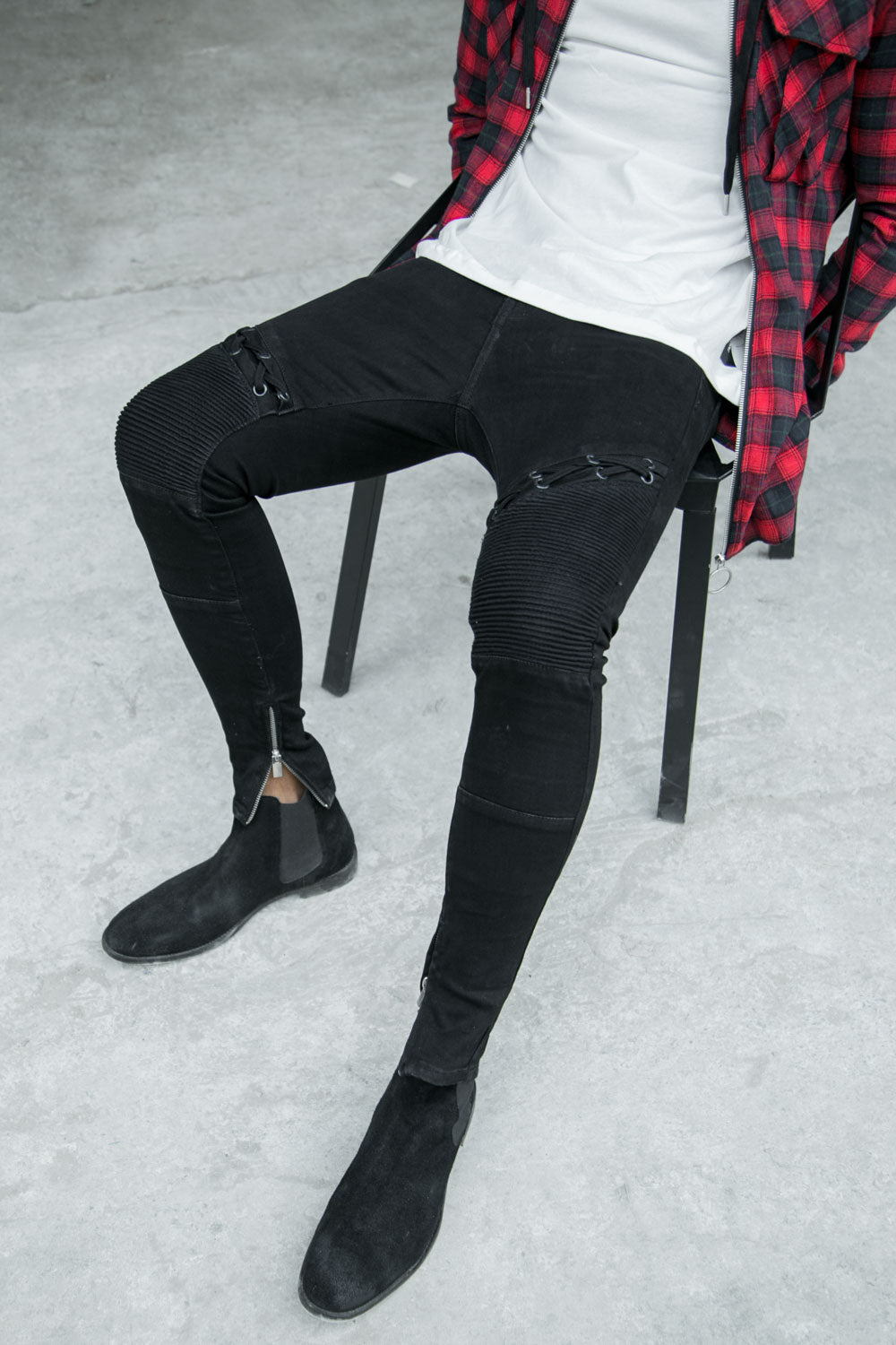 Sixth June - Jean biker lacets noir