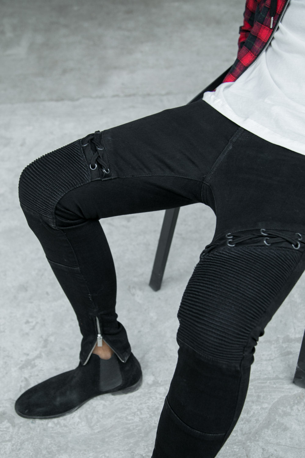 Sixth June - Jean biker lacets noir