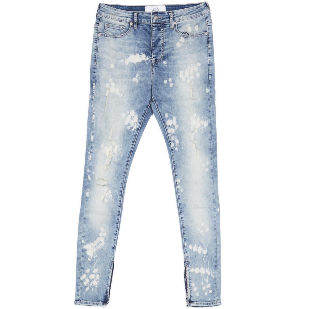 Gewaschene Jeans mit blauen Reißverschlüssen
