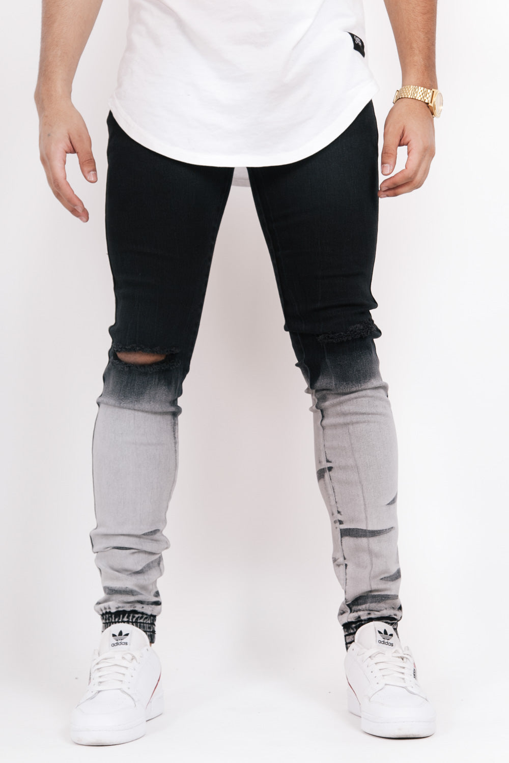 Sixth June - Jean biker bicolore noir