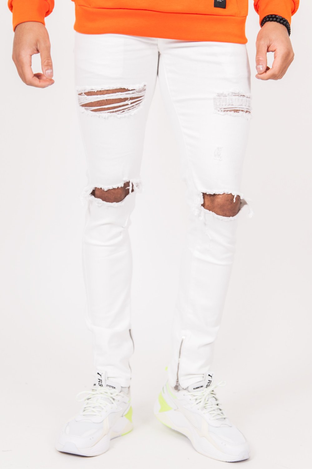 Denim ankle zipper white
