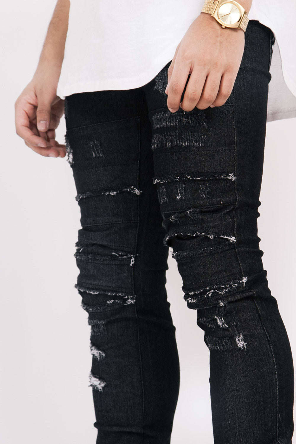 Sixth June - Jean déchiré coutures noir gris