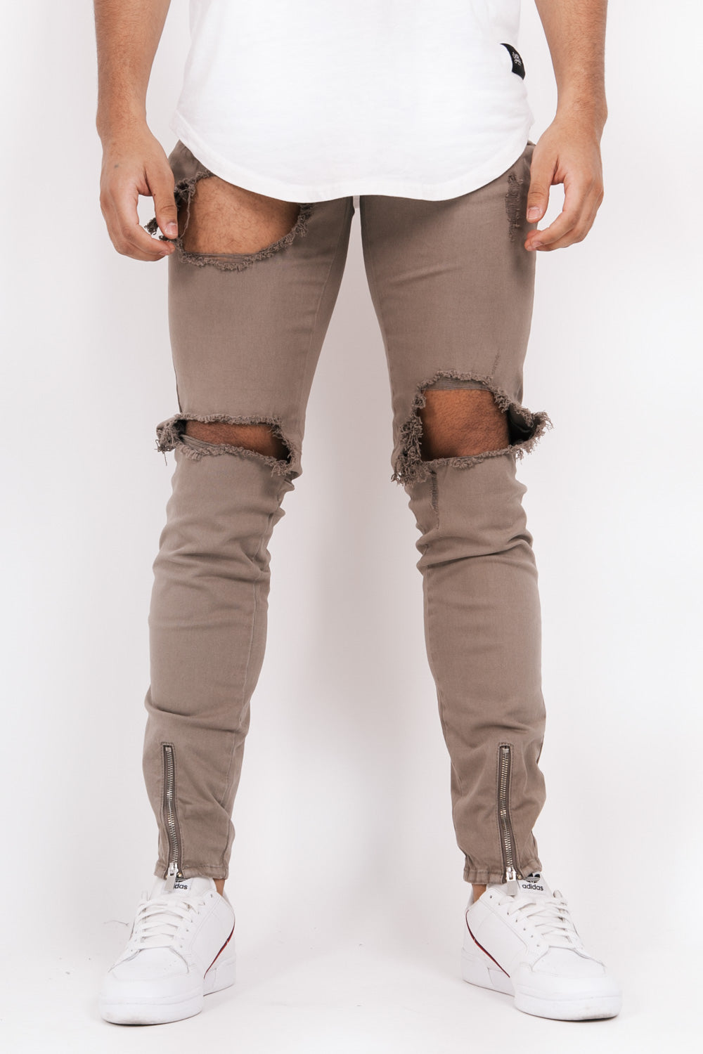 Sixth June - Jean zips avant destroy beige