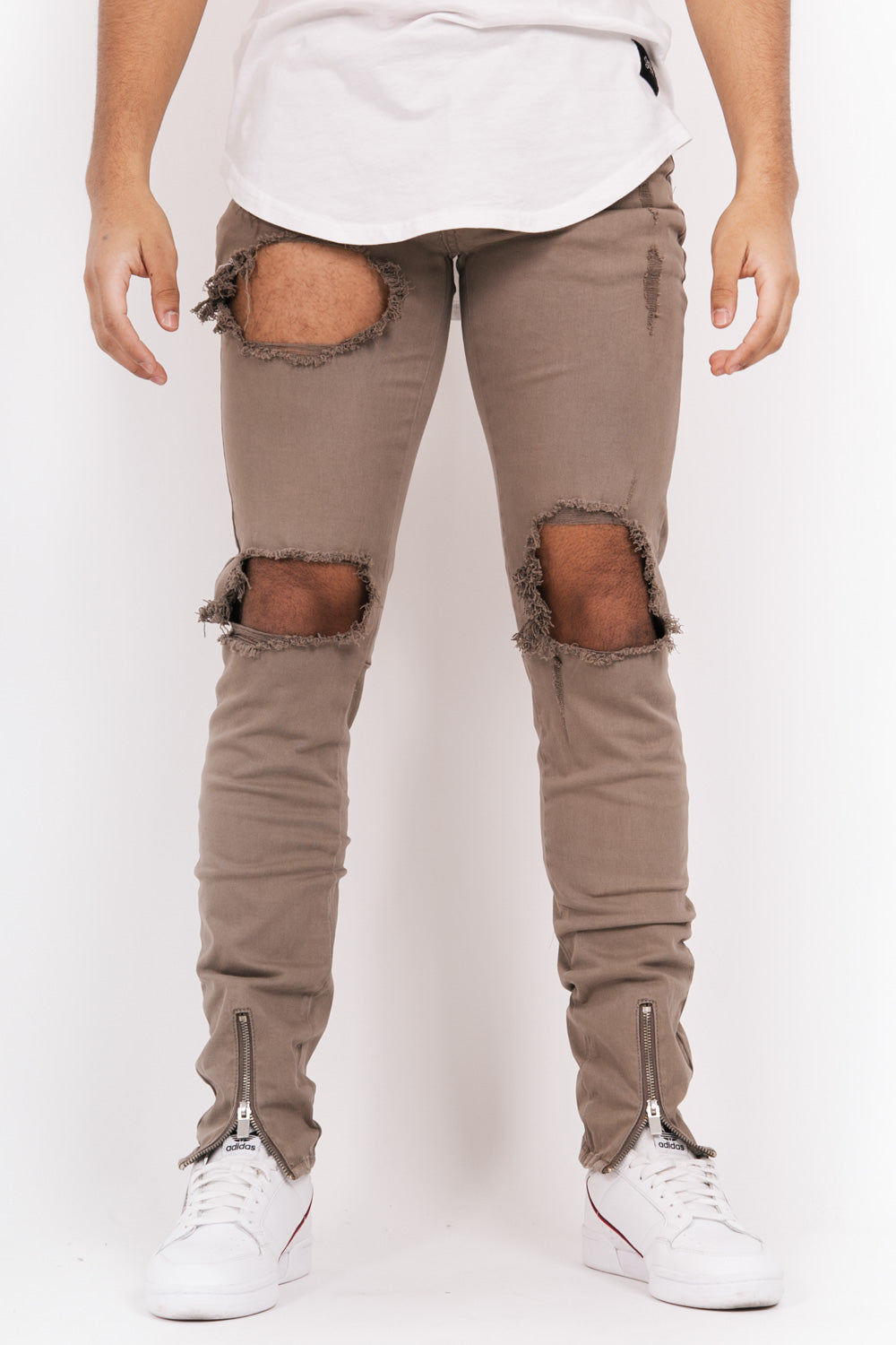 Sixth June - Jean zips avant destroy beige