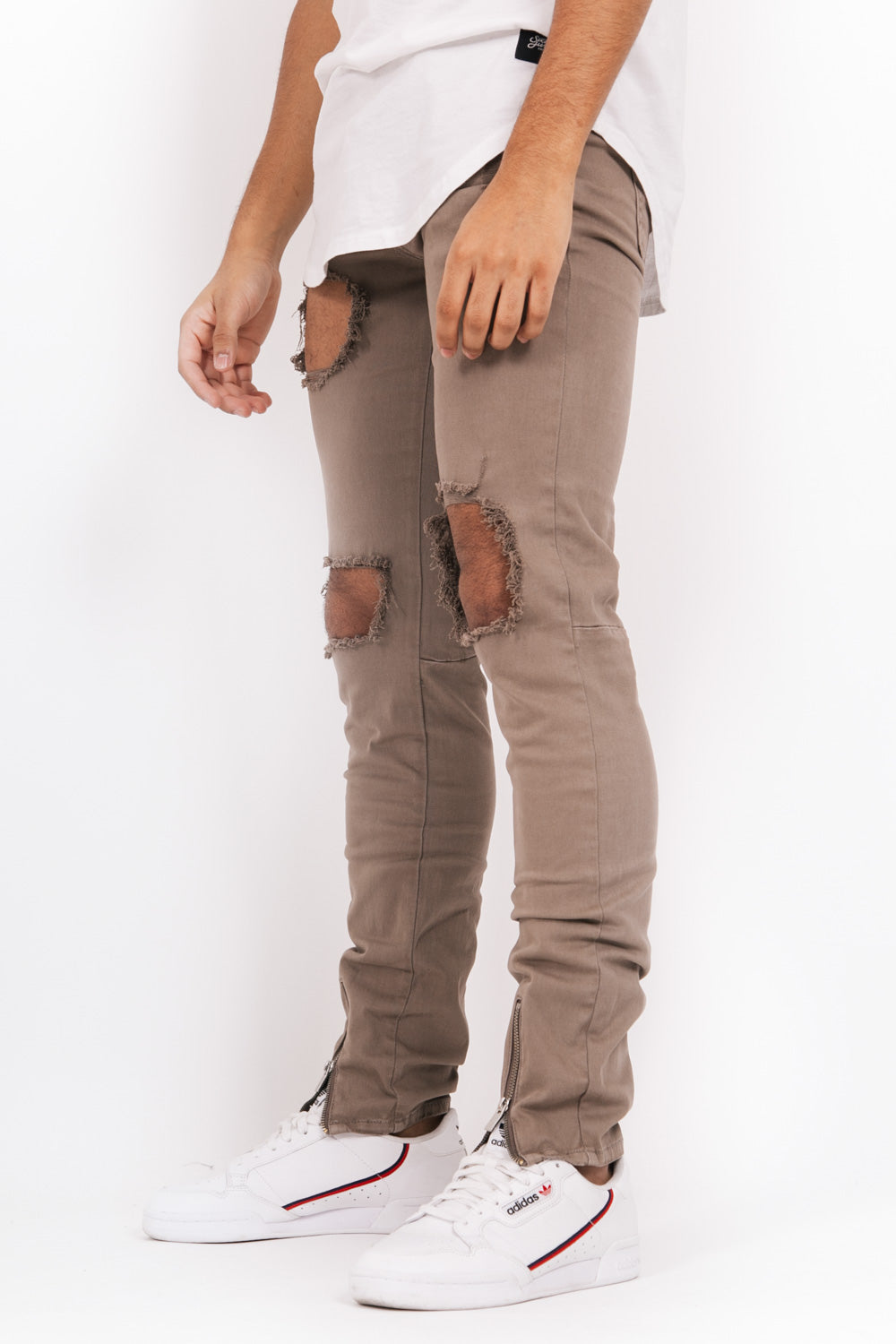 Sixth June - Jean zips avant destroy beige