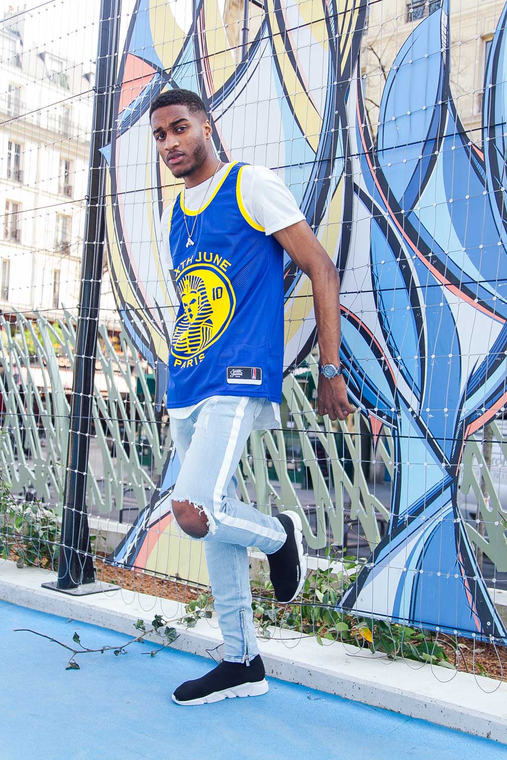 Sixth June - Jean trous bande blanche Bleu clair