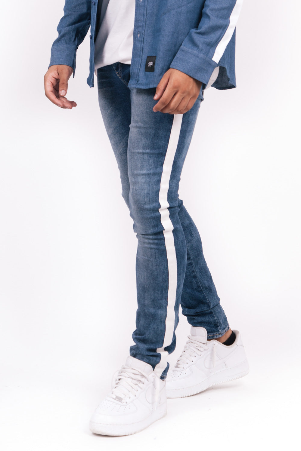 Sixth June - Jean bande blanche bleu foncé