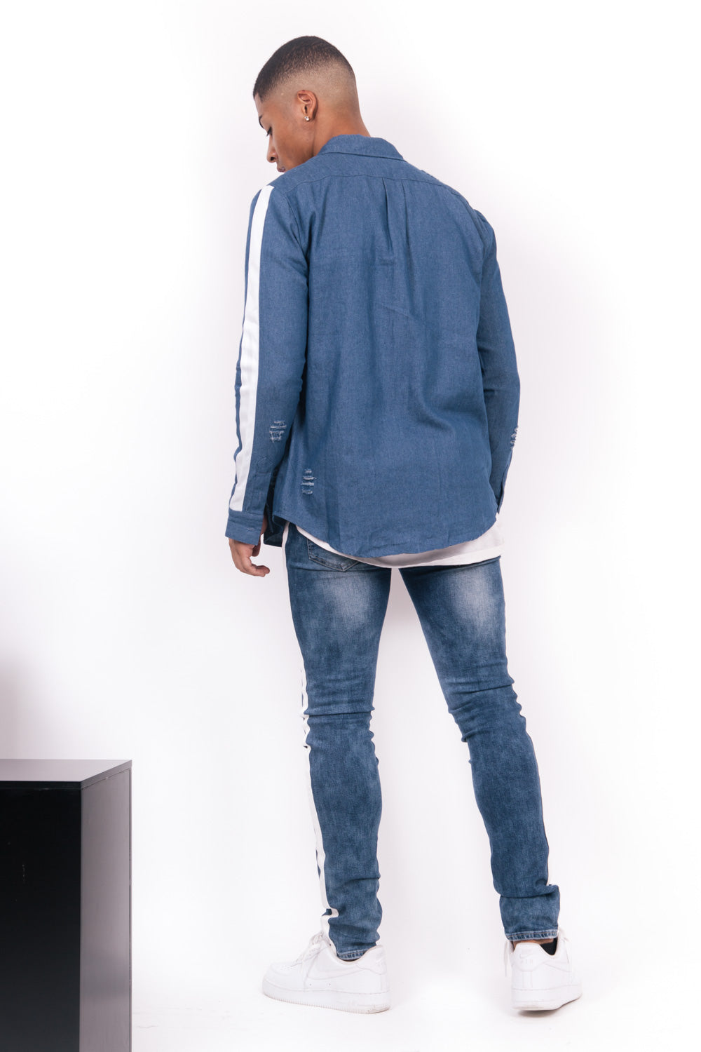 Sixth June - Jean bande blanche bleu foncé