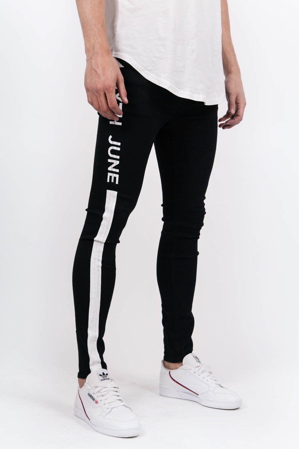 Jean bandes imprimés usé noir blanc