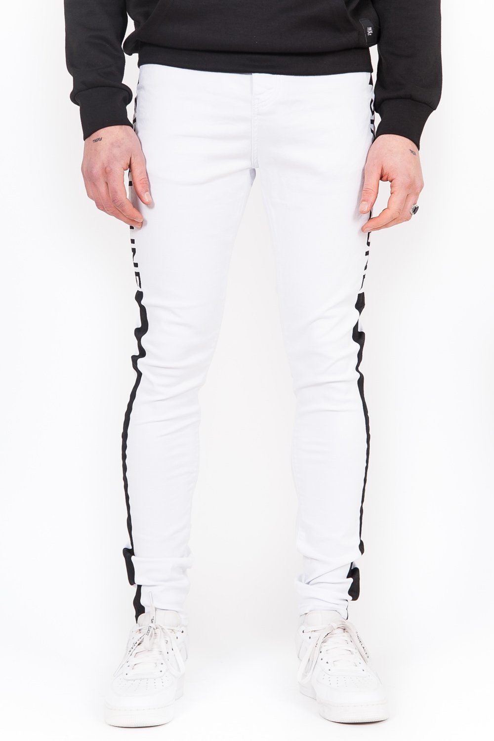 Jean bandes imprimés blanc noir