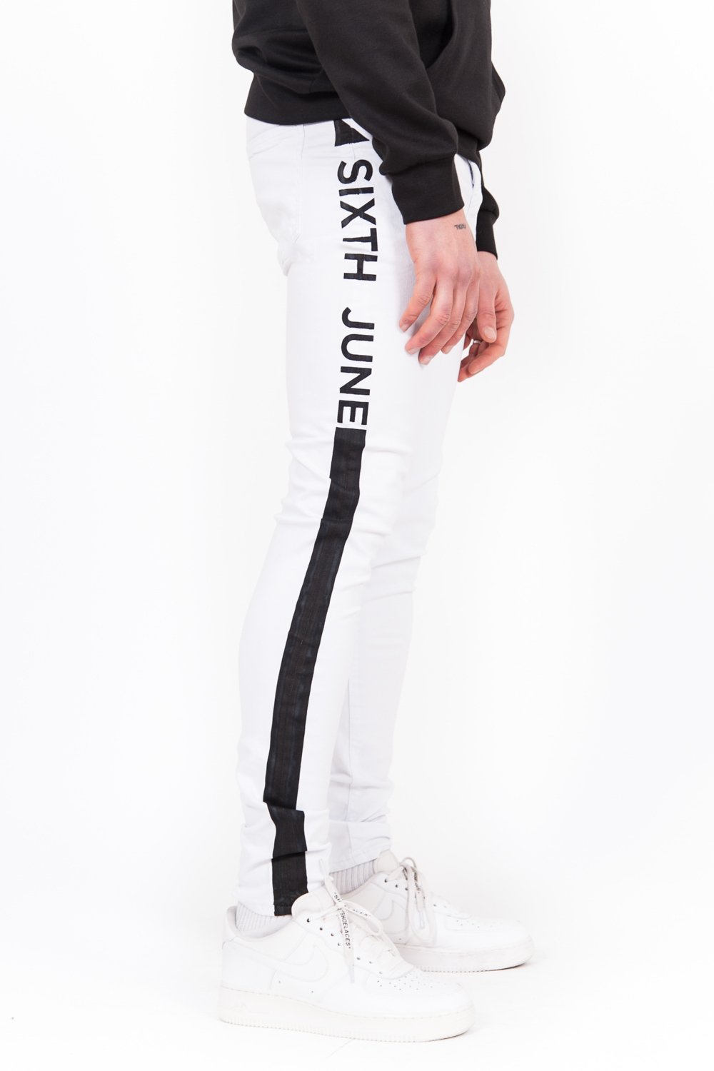 Jean bandes imprimés blanc noir