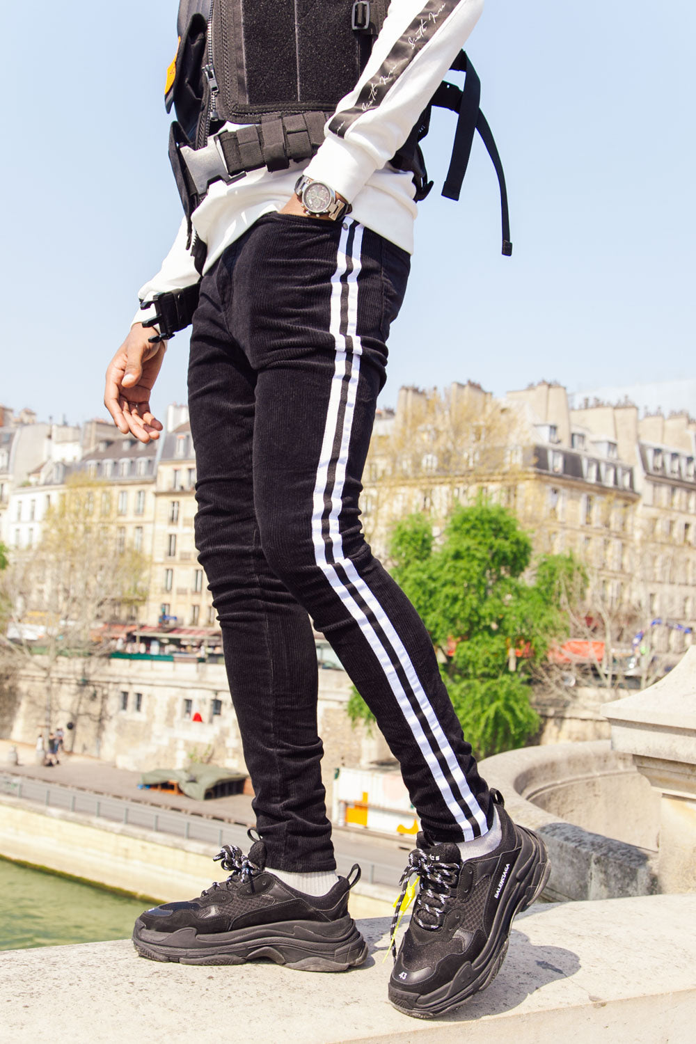 Sixth June - Jean velours côtelé bandes noir