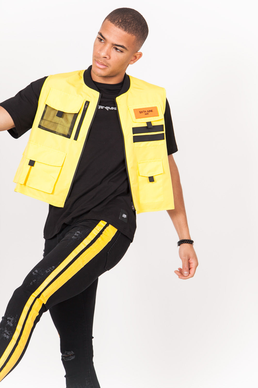 Sixth June - Jean bande double noir jaune