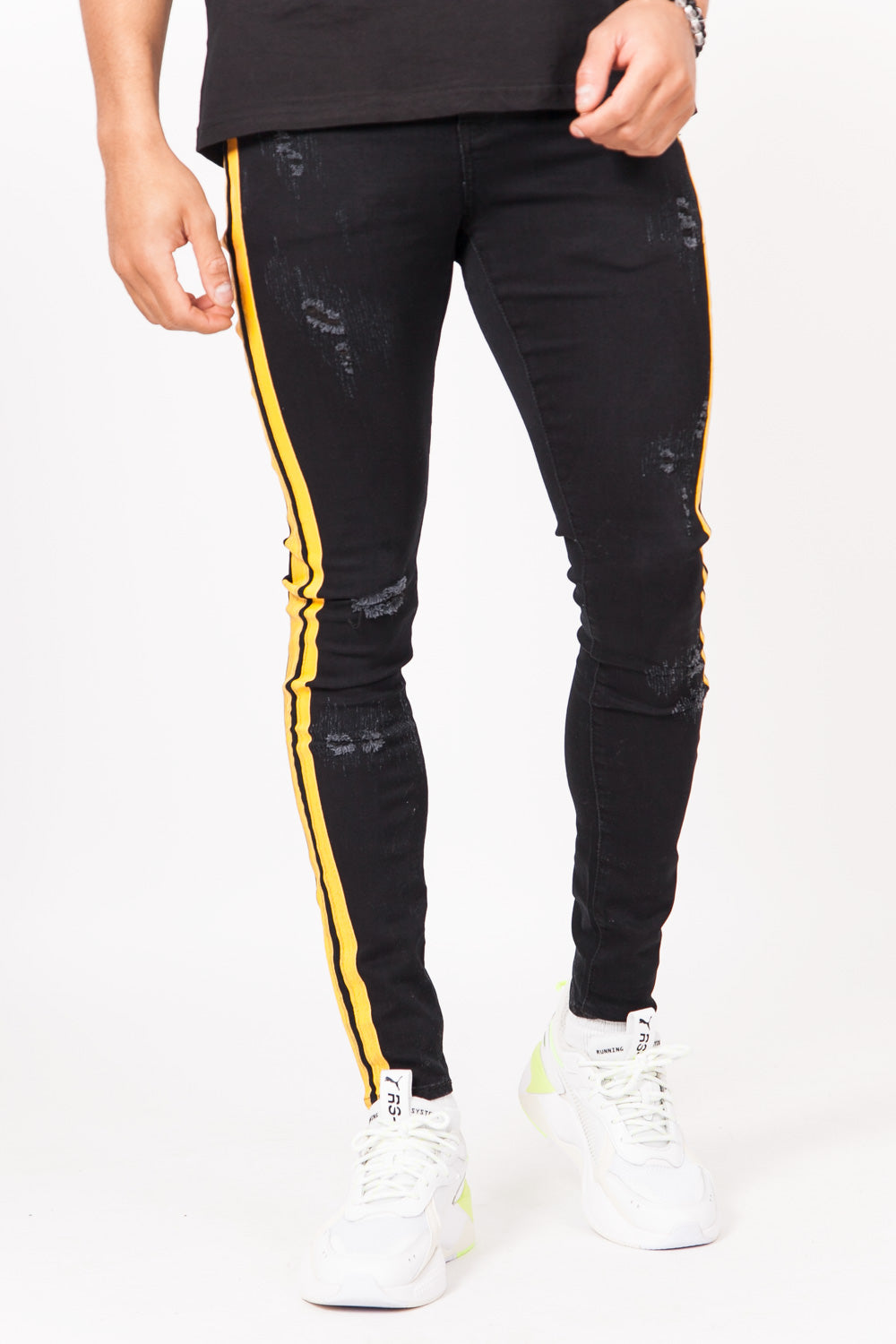 Sixth June - Jean bande double noir jaune