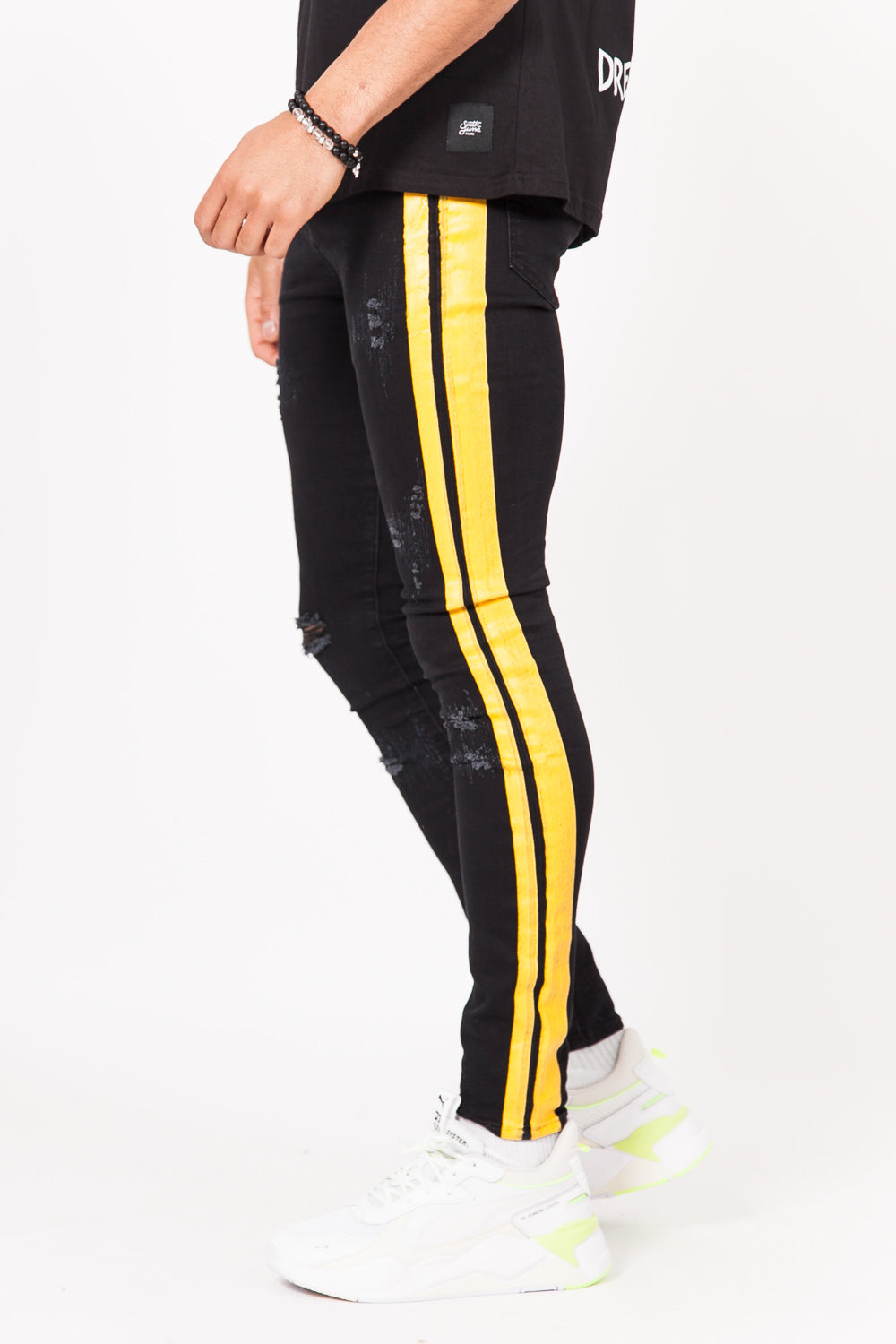 Sixth June - Jean bande double noir jaune