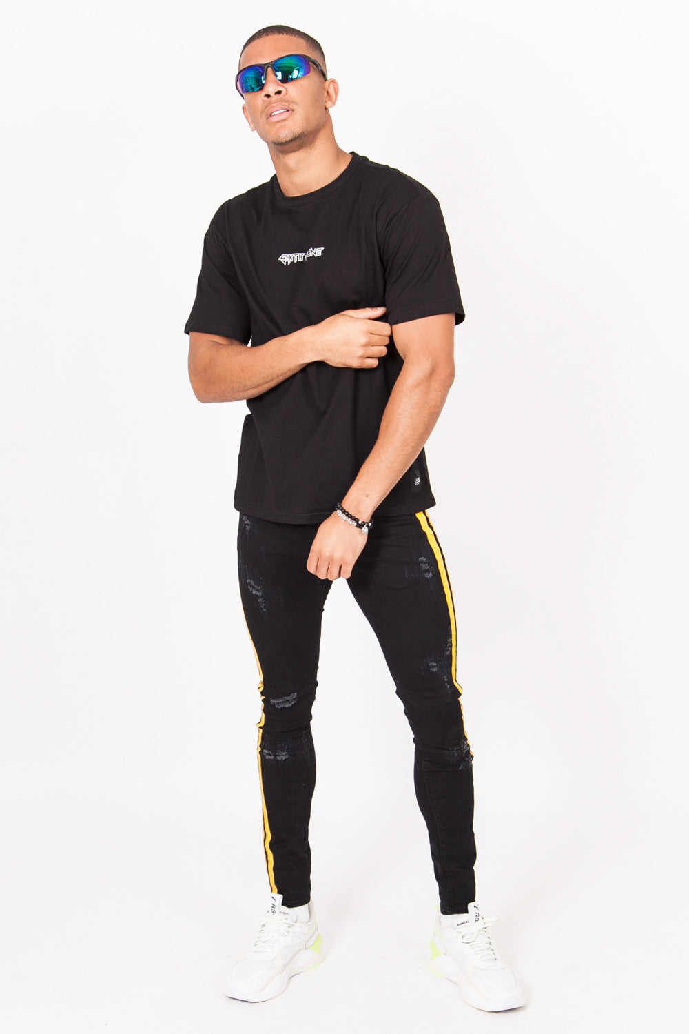 Sixth June - Jean bande double noir jaune