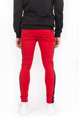 Jean bande double rouge noir