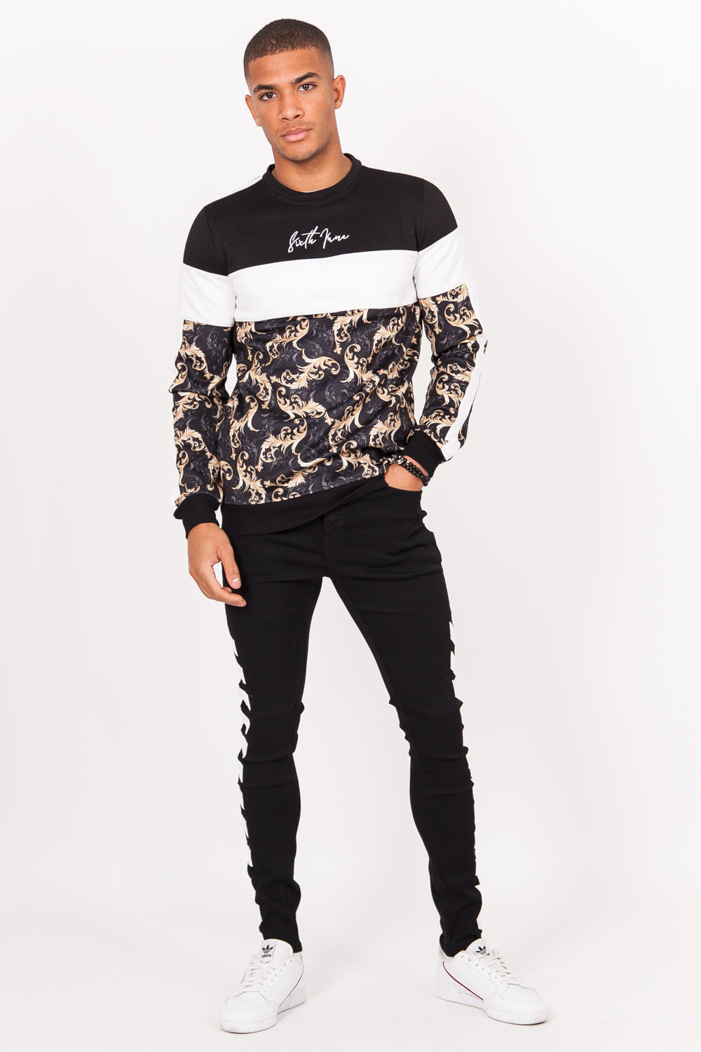 Sixth June - Sweat tricolore baroque noir blanc or