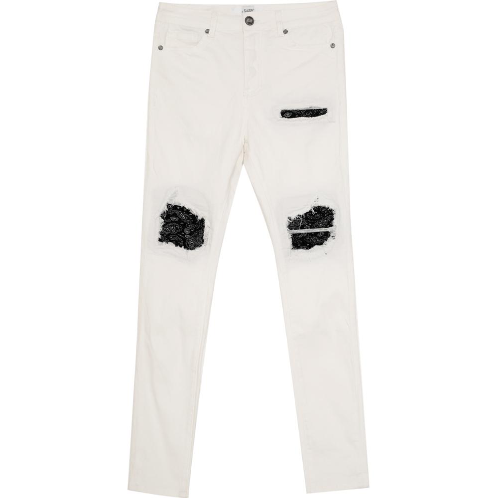 Weiße, zerrissene Bandana-Jeans