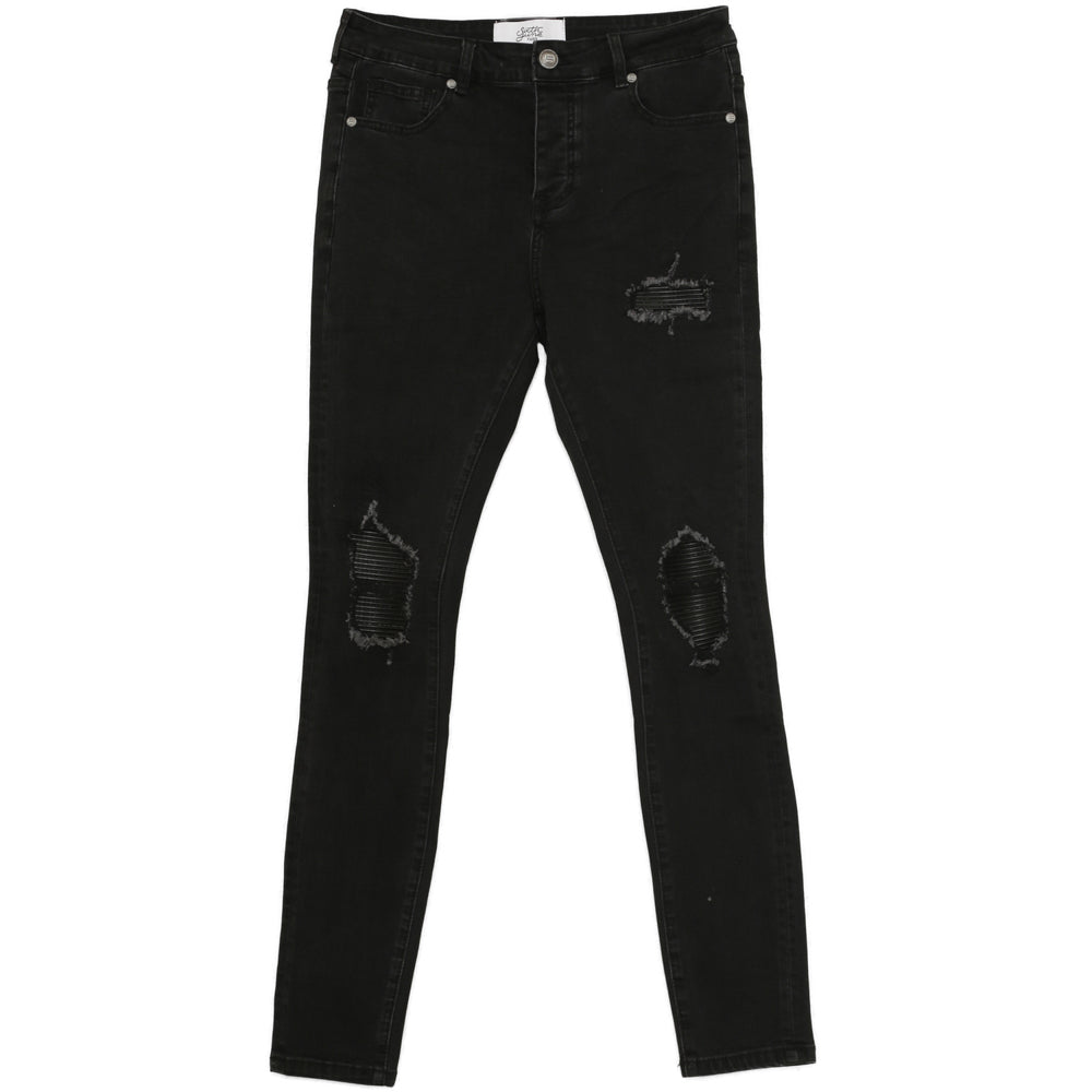 Sixth June - Jean empiècement simili cuir noir